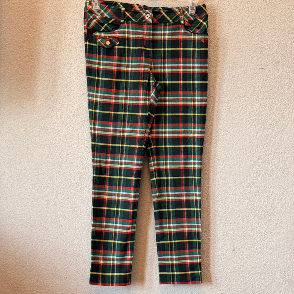 Louis Castel Golf Pants Womens Plaid Tartan Green Red Cropped Size 8